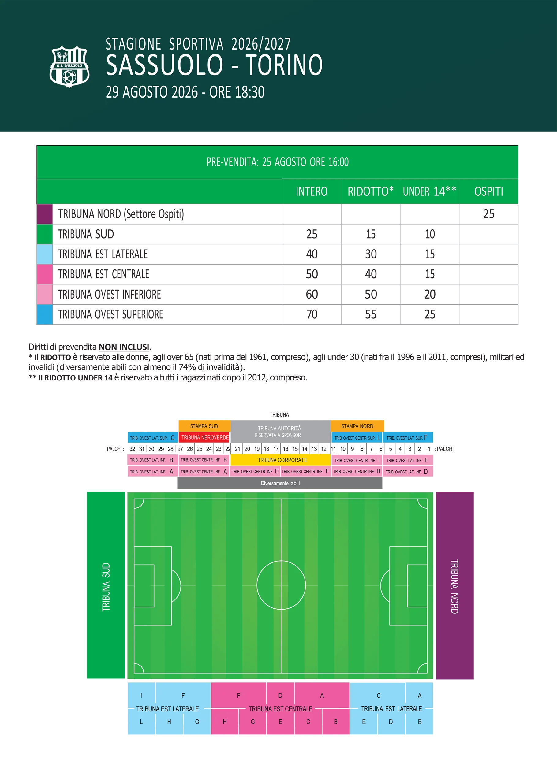 Prezzi biglietti Sassuolo-Torino