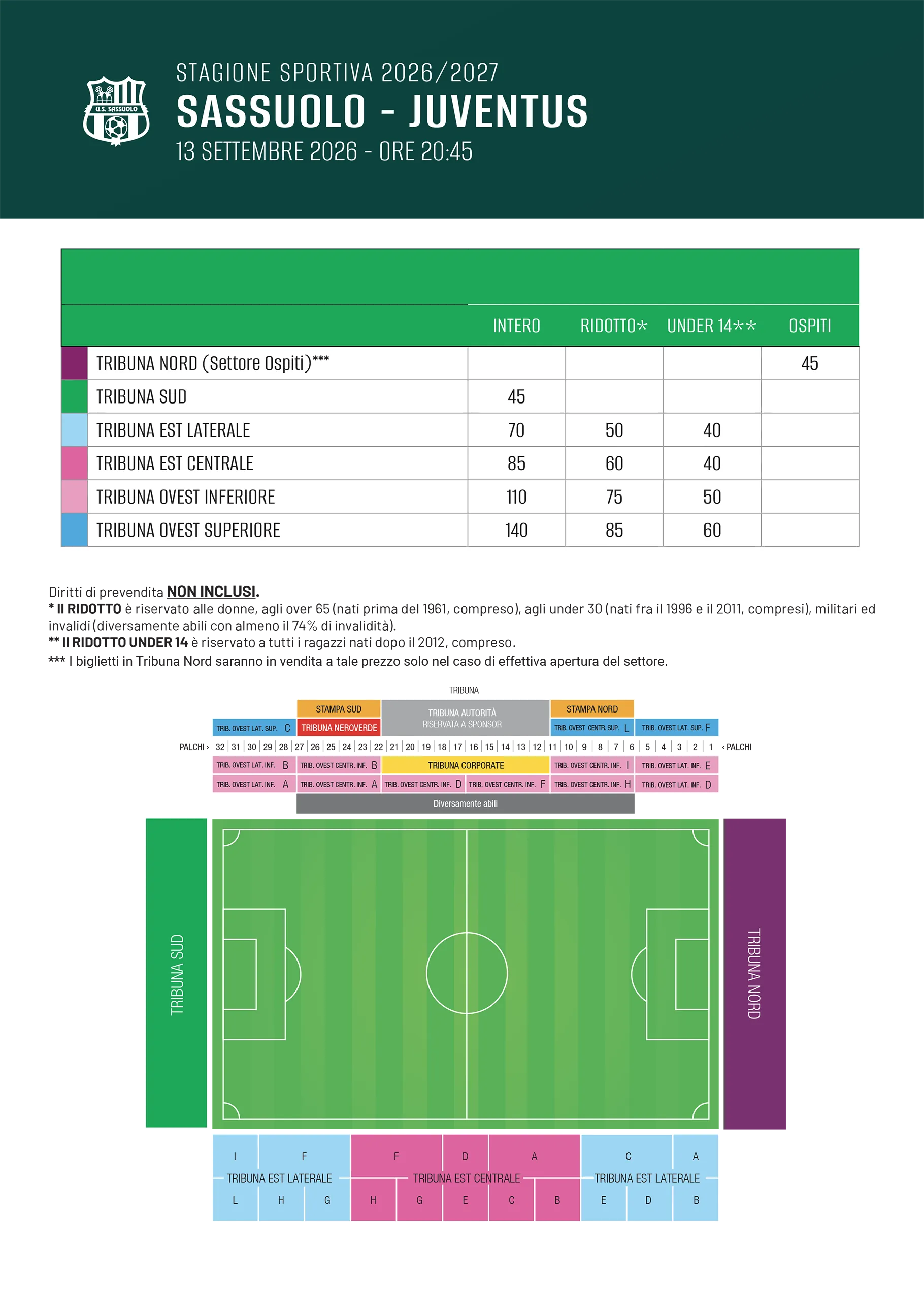 Prezzi biglietti Sassuolo-Juventus