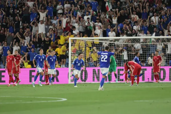 L'esultanza di Giacomo Raspadori in Italia-Moldova al Mapei Stadium